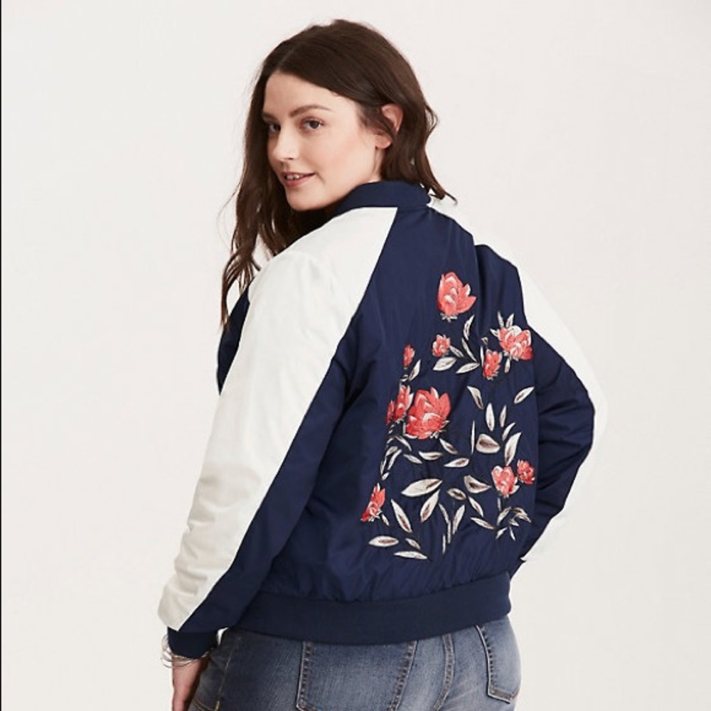Torrid floral embroidered bomber jacket